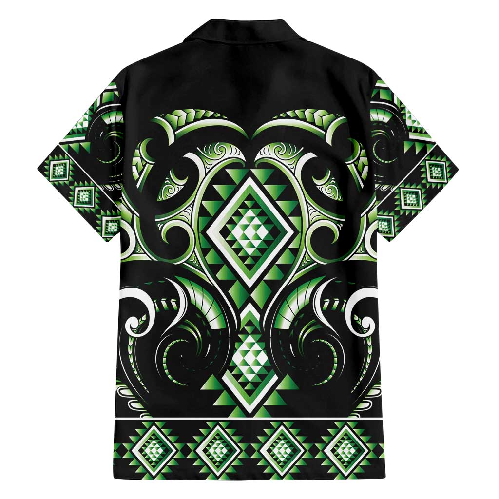 Green Ngaru Taniko With Aotearoa Maori Tattoo Family Matching Summer Maxi Dress and Hawaiian Shirt LT14 - Polynesian Pride
