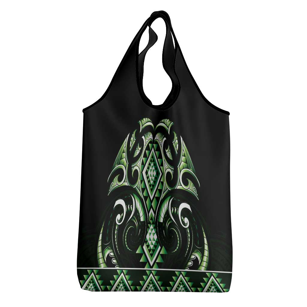 Green Ngaru Taniko With Aotearoa Maori Tattoo Grocery Bag LT14 - Polynesian Pride