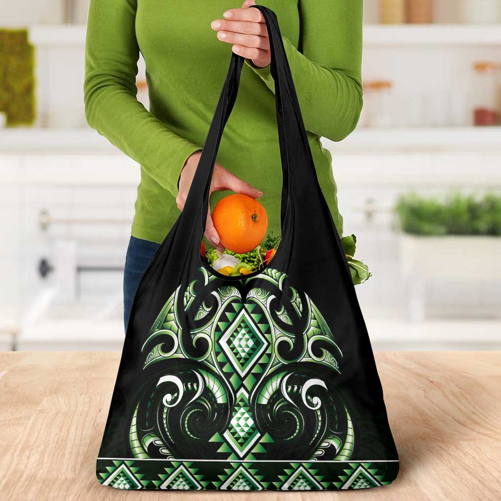 Green Ngaru Taniko With Aotearoa Maori Tattoo Grocery Bag LT14 - Polynesian Pride