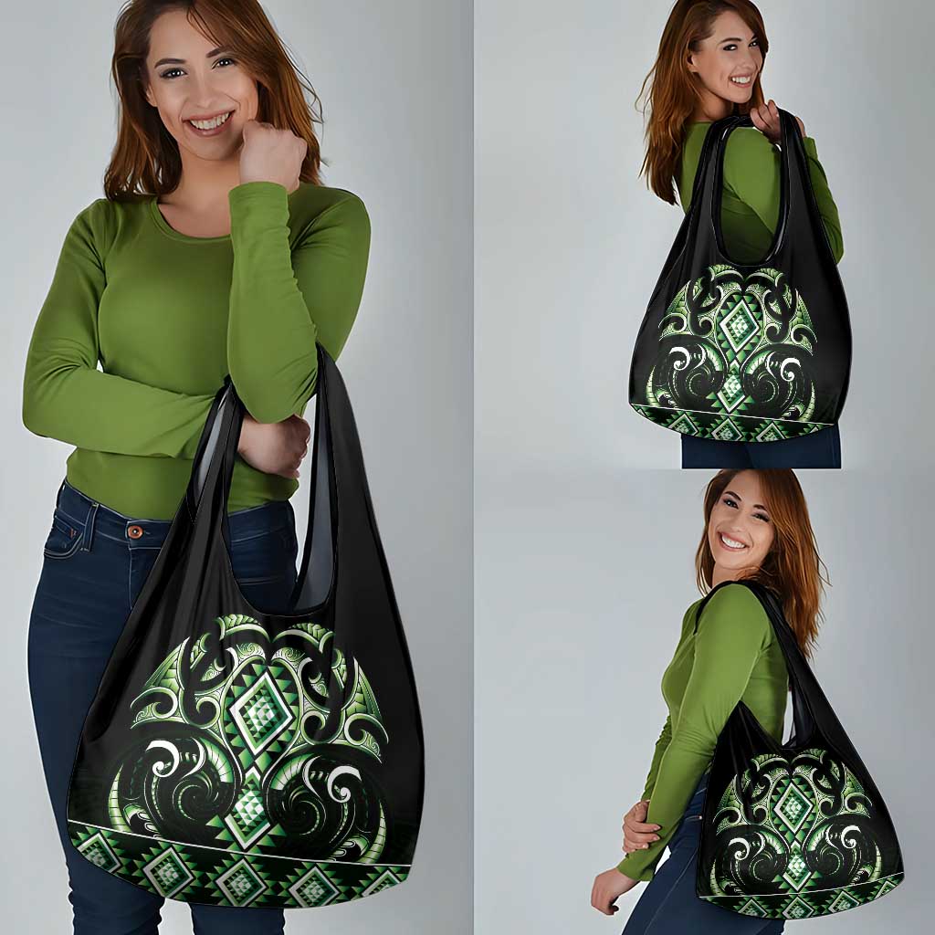 Green Ngaru Taniko With Aotearoa Maori Tattoo Grocery Bag LT14 - Polynesian Pride