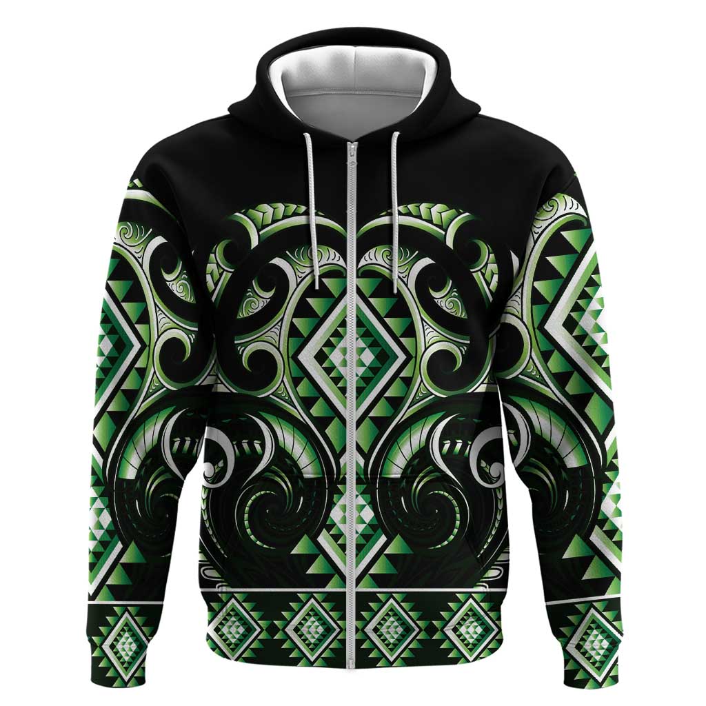 Green Ngaru Taniko With Aotearoa Maori Tattoo Hoodie