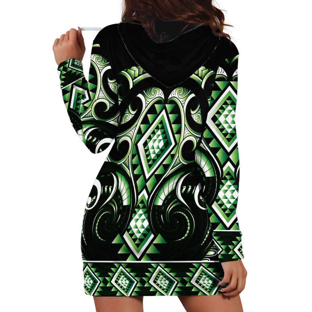 Green Ngaru Taniko With Aotearoa Maori Tattoo Hoodie Dress