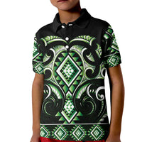 Green Ngaru Taniko With Aotearoa Maori Tattoo Kid Polo Shirt LT14 Kid Green - Polynesian Pride