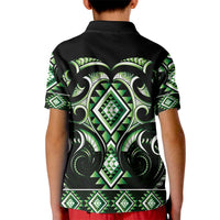 Green Ngaru Taniko With Aotearoa Maori Tattoo Kid Polo Shirt LT14 - Polynesian Pride