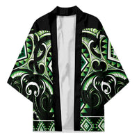 Green Ngaru Taniko With Aotearoa Maori Tattoo Kimono - Polynesian Pride