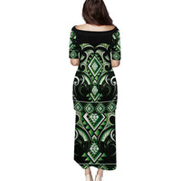 Green Ngaru Taniko With Aotearoa Maori Tattoo Puletasi