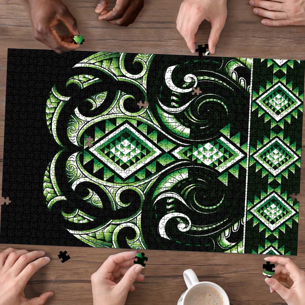 Green Ngaru Taniko With Aotearoa Maori Tattoo Puzzle - Polynesian Pride