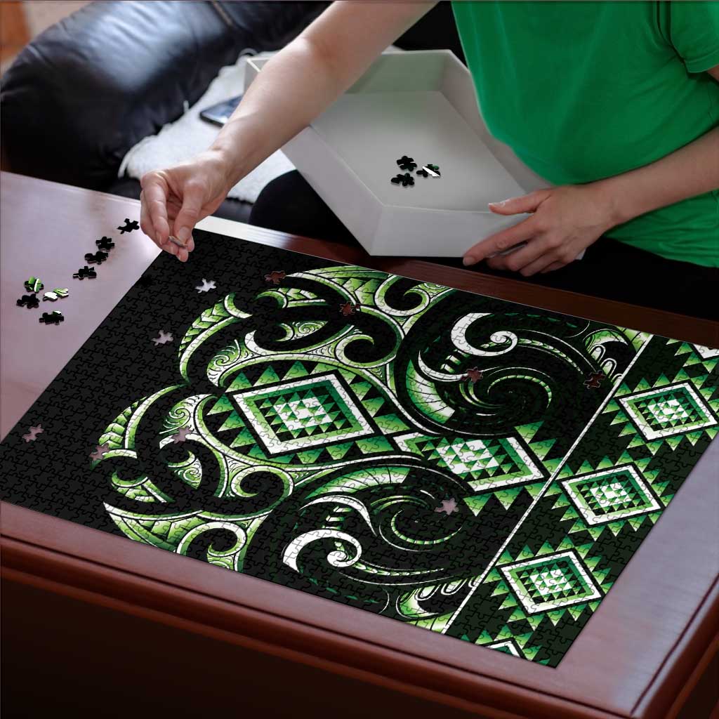 Green Ngaru Taniko With Aotearoa Maori Tattoo Puzzle - Polynesian Pride