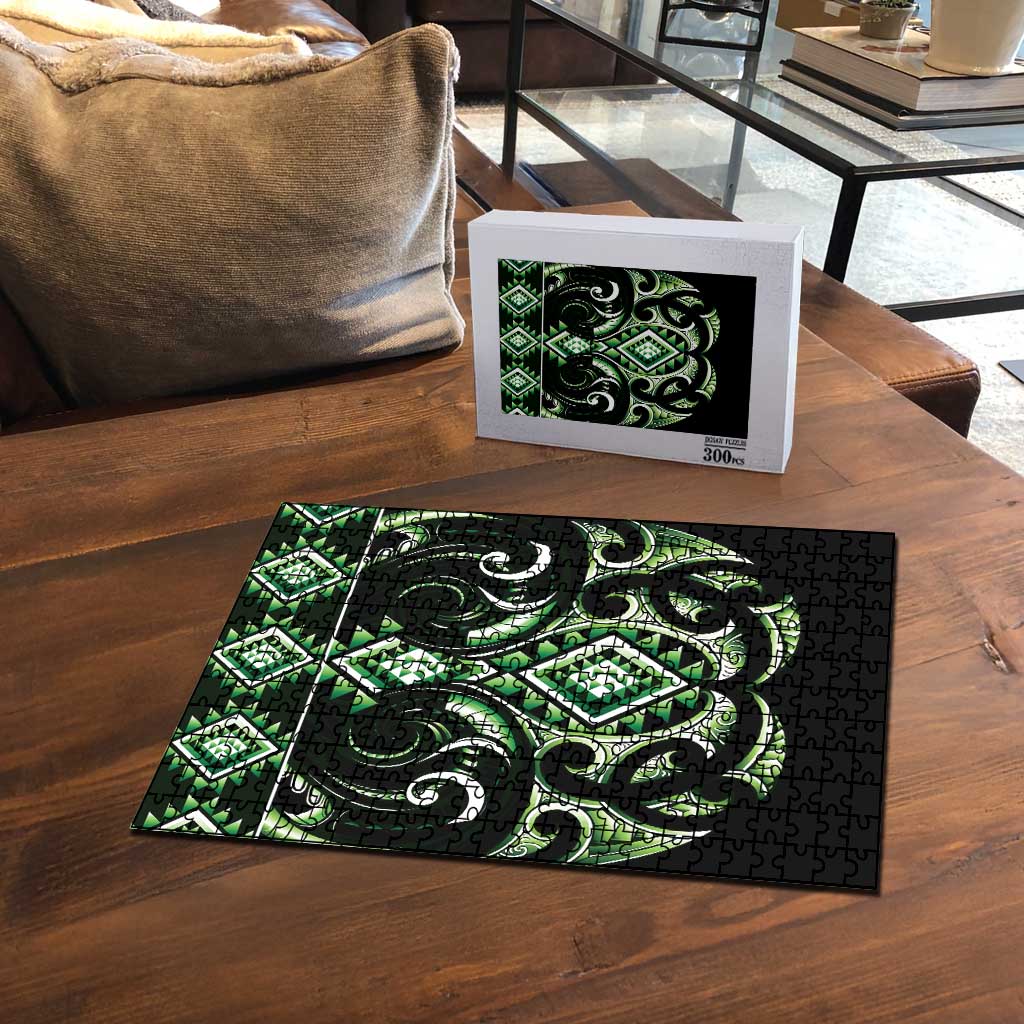 Green Ngaru Taniko With Aotearoa Maori Tattoo Puzzle - Polynesian Pride