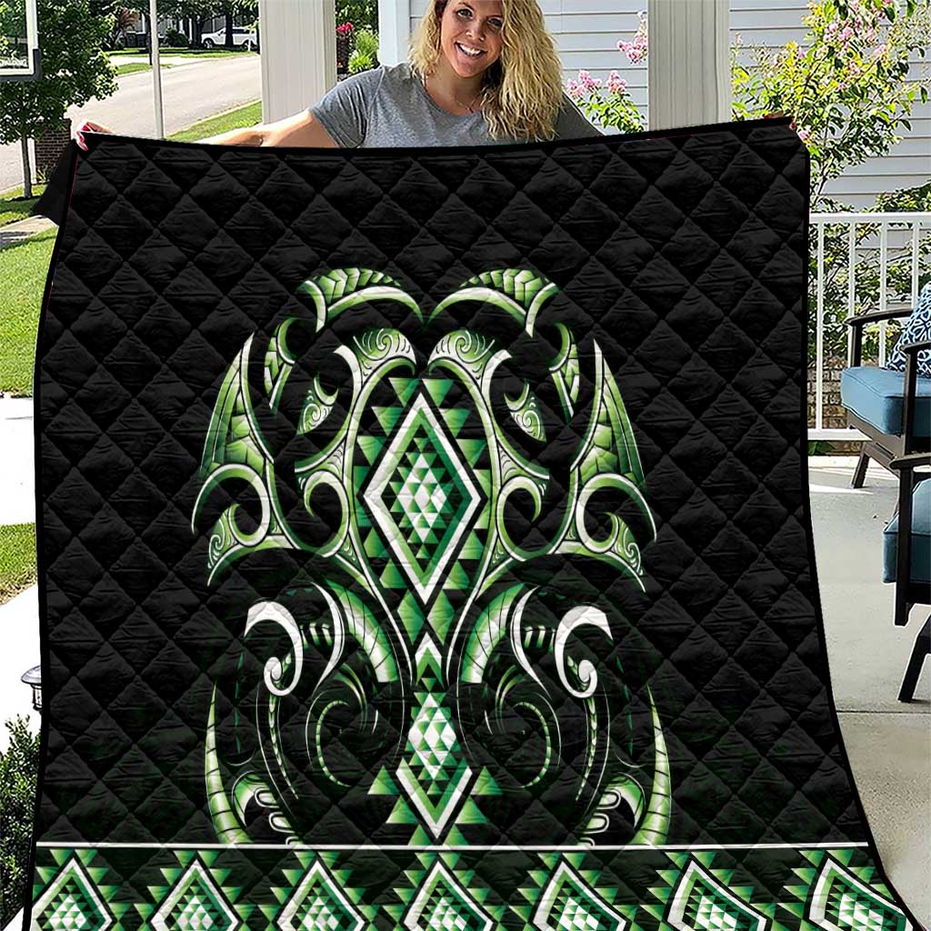 Green Ngaru Taniko With Aotearoa Maori Tattoo Quilt