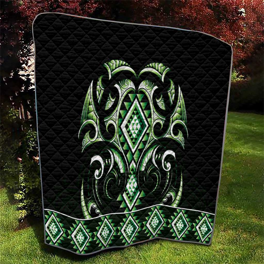Green Ngaru Taniko With Aotearoa Maori Tattoo Quilt