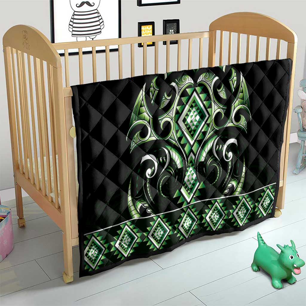 Green Ngaru Taniko With Aotearoa Maori Tattoo Quilt