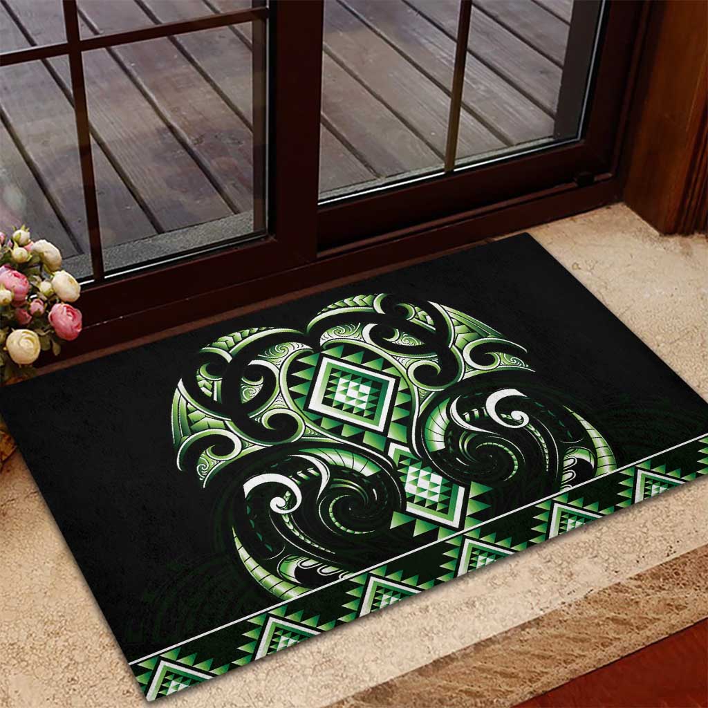 Green Ngaru Taniko With Aotearoa Maori Tattoo Rubber Doormat LT14 - Polynesian Pride