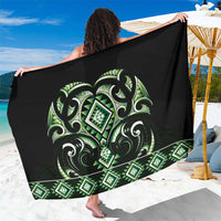 Green Ngaru Taniko With Aotearoa Maori Tattoo Sarong LT14 One Size 44 x 66 inches Green - Polynesian Pride