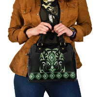 Green Ngaru Taniko With Aotearoa Maori Tattoo Shoulder Handbag