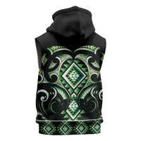 Green Ngaru Taniko With Aotearoa Maori Tattoo Sleeveless Hoodie - Polynesian Pride