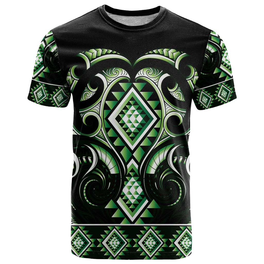 Green Ngaru Taniko With Aotearoa Maori Tattoo T Shirt LT14 Green - Polynesian Pride