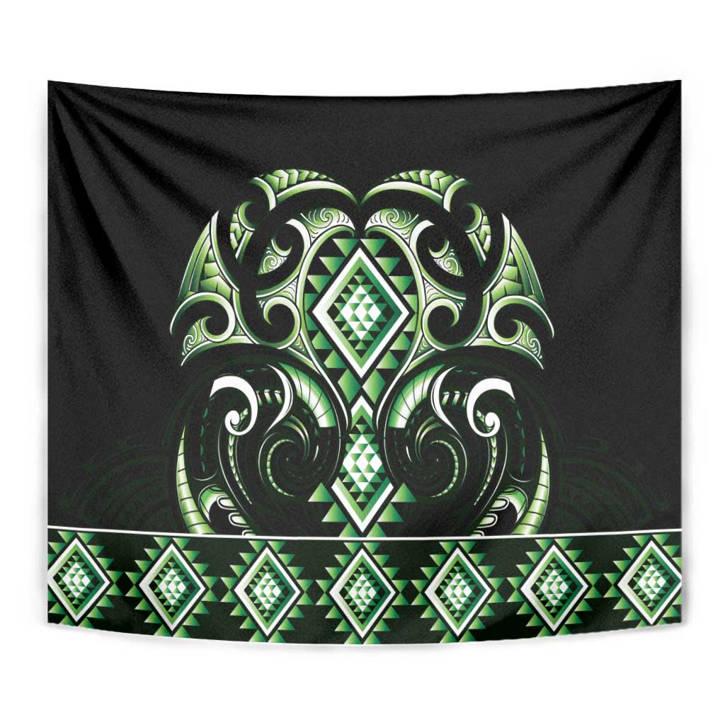 Green Ngaru Taniko With Aotearoa Maori Tattoo Tapestry