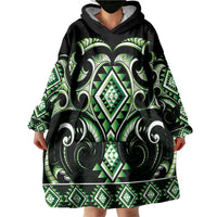 Green Ngaru Taniko With Aotearoa Maori Tattoo Wearable Blanket Hoodie