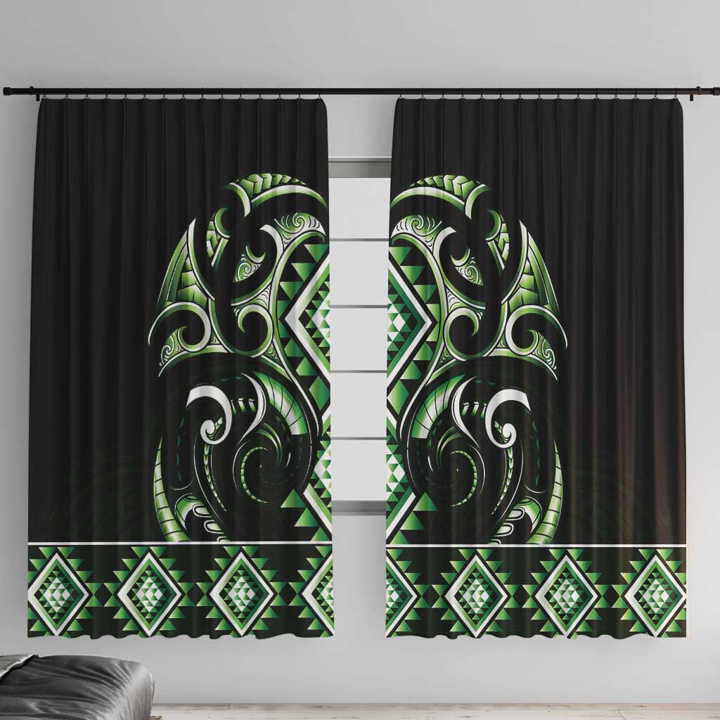 Green Ngaru Taniko With Aotearoa Maori Tattoo Window Curtain