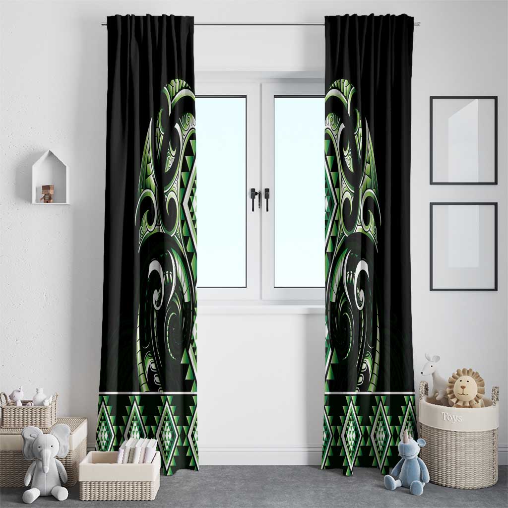 Green Ngaru Taniko With Aotearoa Maori Tattoo Window Curtain