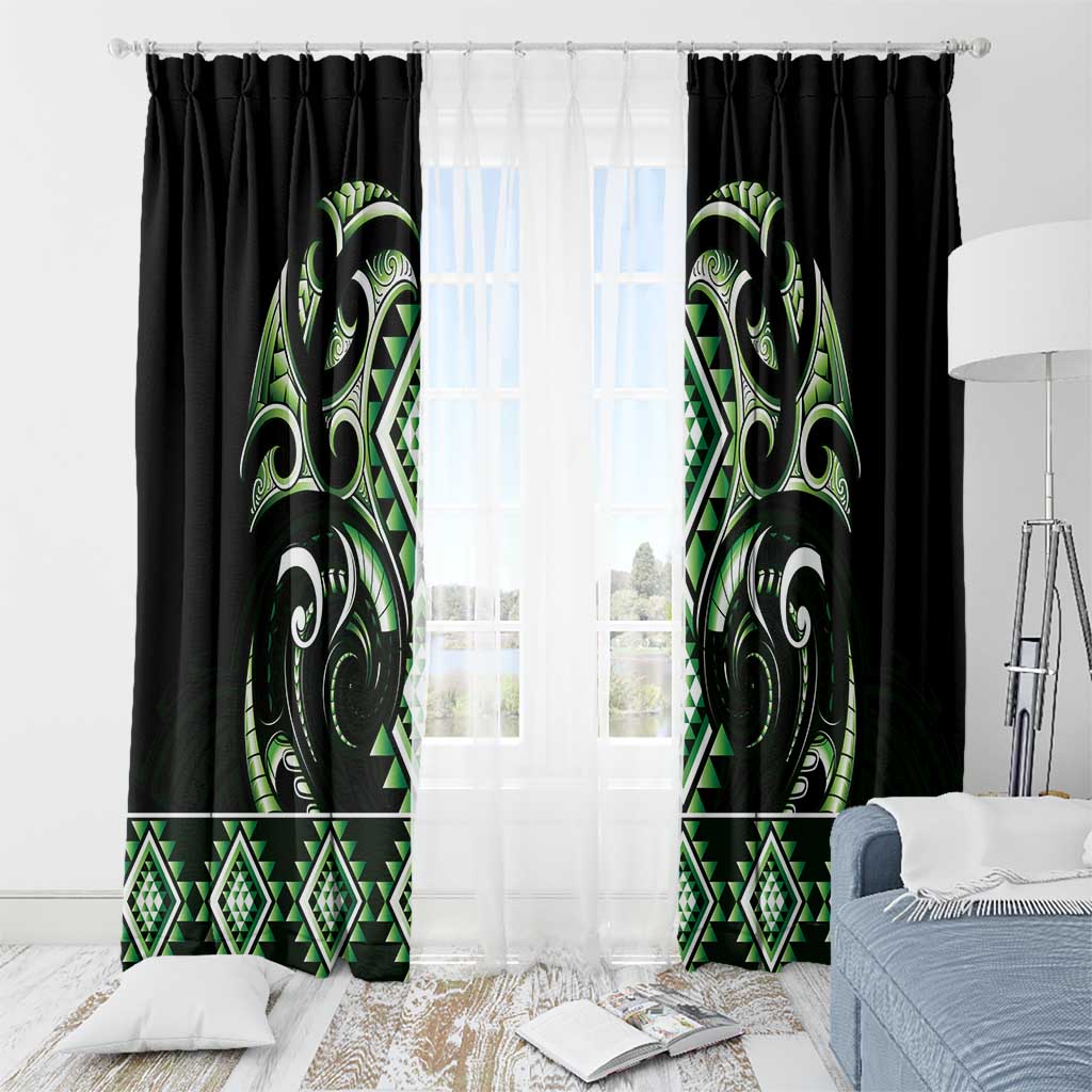 Green Ngaru Taniko With Aotearoa Maori Tattoo Window Curtain