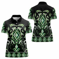 Green Ngaru Taniko With Aotearoa Maori Tattoo Women Polo Shirt