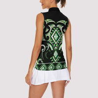 Green Ngaru Taniko With Aotearoa Maori Tattoo Women Sleeveless Polo Shirt