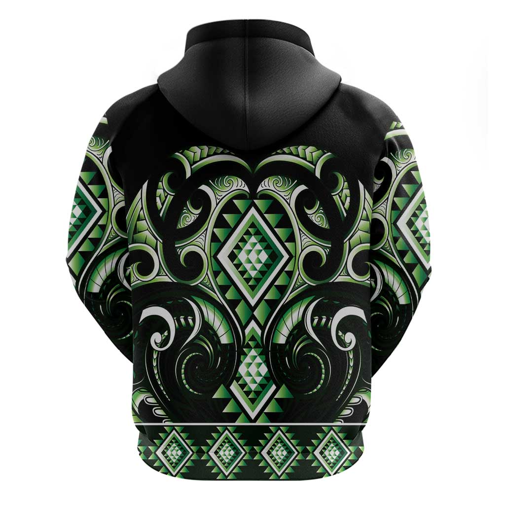 Green Ngaru Taniko With Aotearoa Maori Tattoo Zip Hoodie