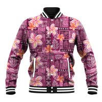 Pink Hawaii Plumeria With Tropical Flowers Motifs Baseball Jacket