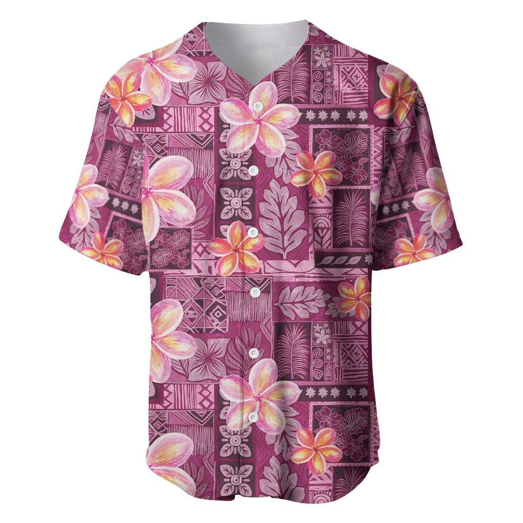 Pink Hawaii Plumeria With Tropical Flowers Motifs Baseball Jersey