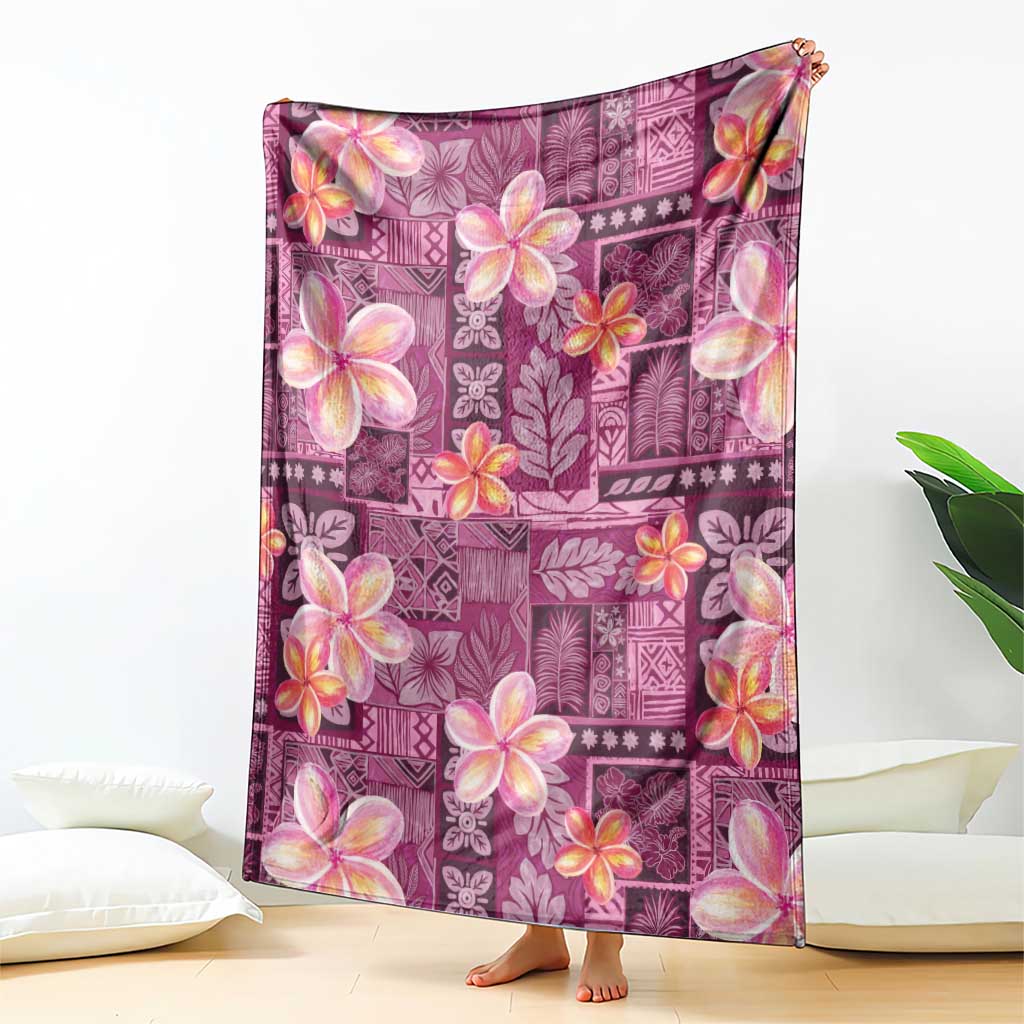 Pink Hawaii Plumeria With Tropical Flowers Motifs Blanket