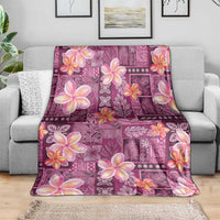 Pink Hawaii Plumeria With Tropical Flowers Motifs Blanket