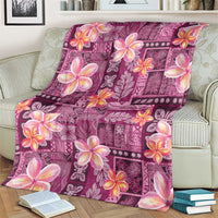 Pink Hawaii Plumeria With Tropical Flowers Motifs Blanket