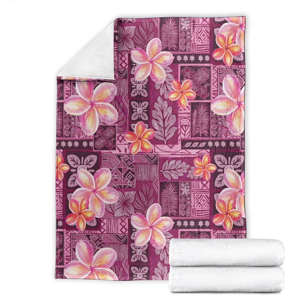 Pink Hawaii Plumeria With Tropical Flowers Motifs Blanket