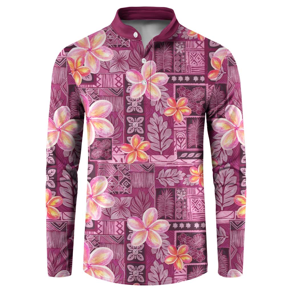 Pink Hawaii Plumeria With Tropical Flowers Motifs Button Sweatshirt