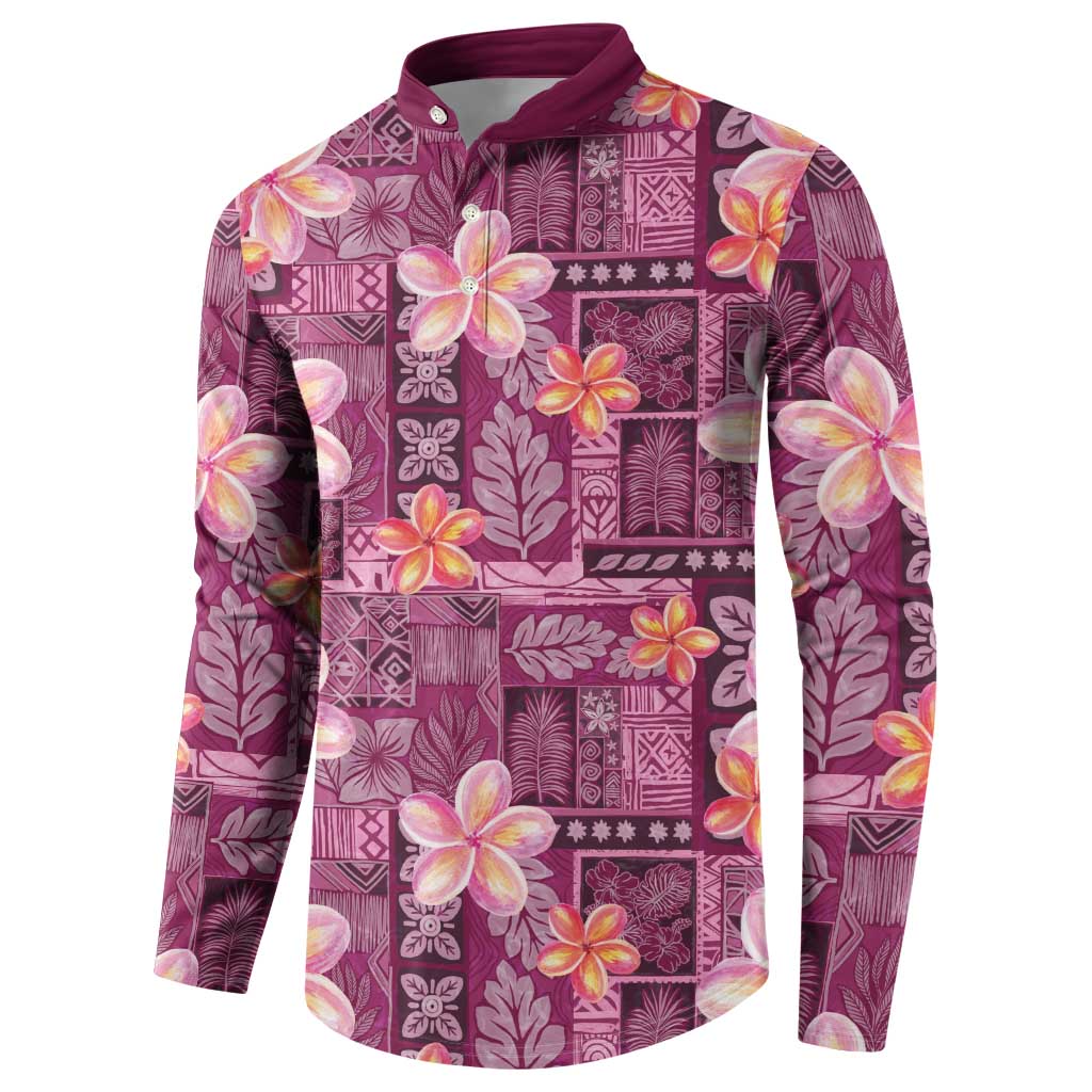 Pink Hawaii Plumeria With Tropical Flowers Motifs Button Sweatshirt