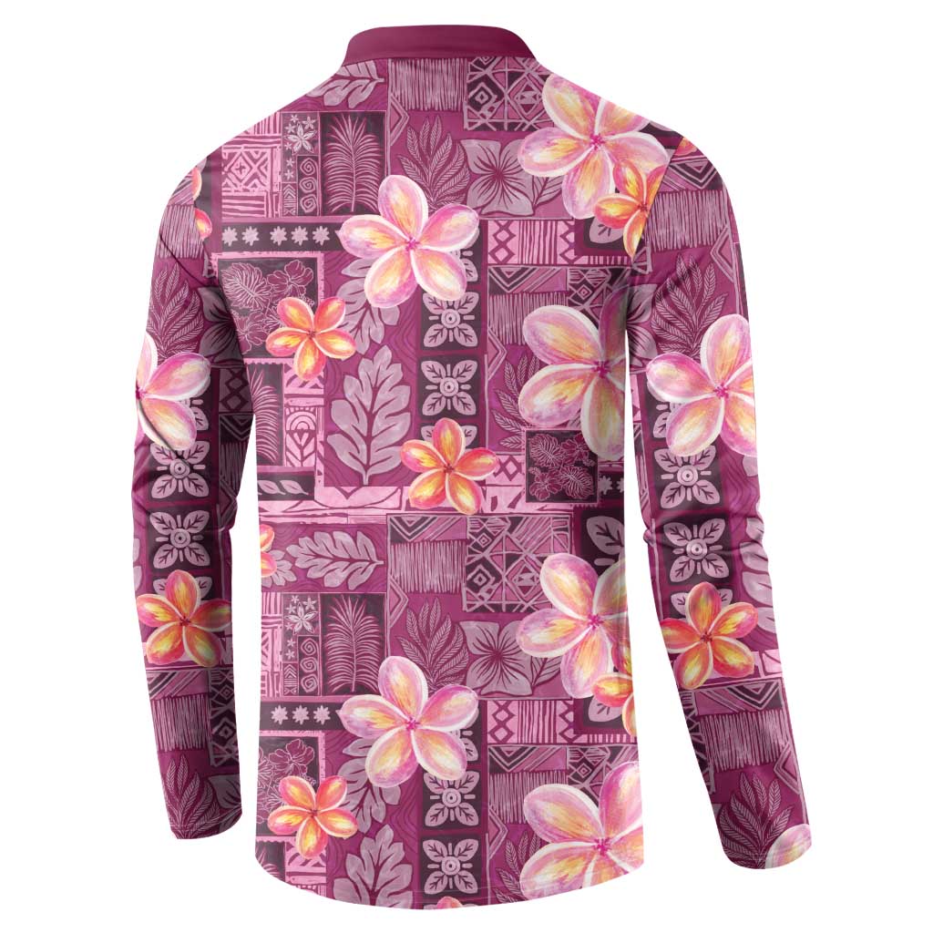 Pink Hawaii Plumeria With Tropical Flowers Motifs Button Sweatshirt