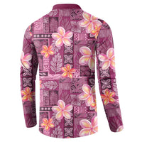 Pink Hawaii Plumeria With Tropical Flowers Motifs Button Sweatshirt