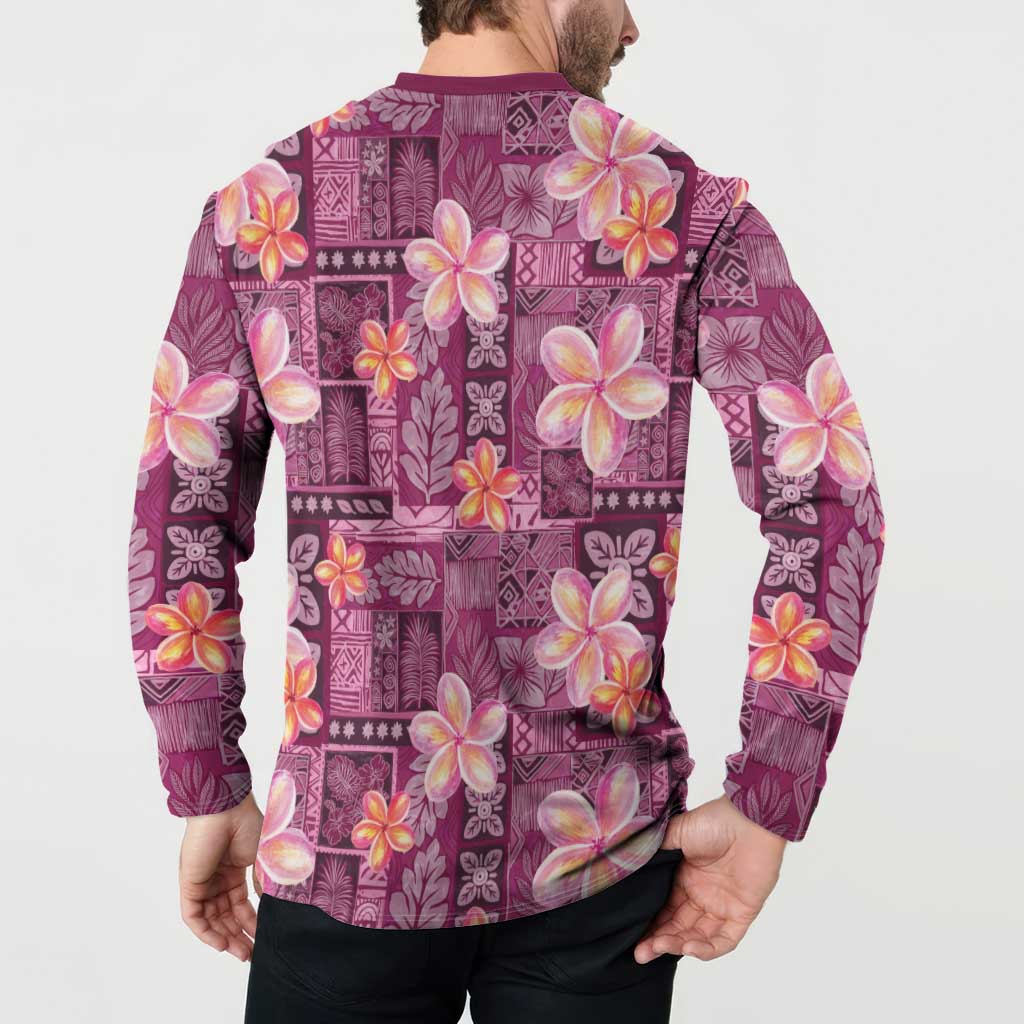 Pink Hawaii Plumeria With Tropical Flowers Motifs Button Sweatshirt