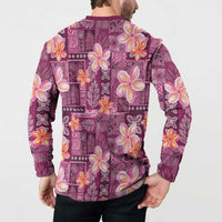 Pink Hawaii Plumeria With Tropical Flowers Motifs Button Sweatshirt
