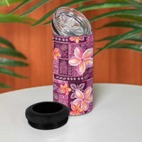 Pink Hawaii Plumeria With Tropical Flowers Motifs 4 in 1 Can Cooler Tumbler