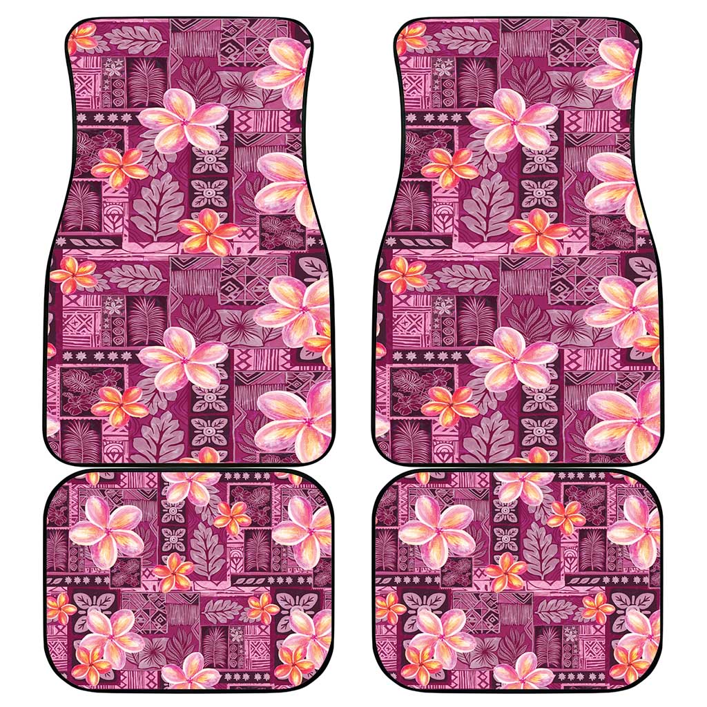 Pink Hawaii Plumeria With Tropical Flowers Motifs Car Mats