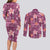 Pink Hawaii Plumeria With Tropical Flowers Motifs Couples Matching Long Sleeve Bodycon Dress and Long Sleeve Button Shirt