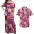 Pink Hawaii Plumeria With Tropical Flowers Motifs Couples Matching Off Shoulder Maxi Dress and Hawaiian Shirt
