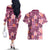 Pink Hawaii Plumeria With Tropical Flowers Motifs Couples Matching Off The Shoulder Long Sleeve Dress and Hawaiian Shirt