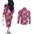Pink Hawaii Plumeria With Tropical Flowers Motifs Couples Matching Off The Shoulder Long Sleeve Dress and Long Sleeve Button Shirt