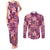 Pink Hawaii Plumeria With Tropical Flowers Motifs Couples Matching Tank Maxi Dress and Long Sleeve Button Shirt