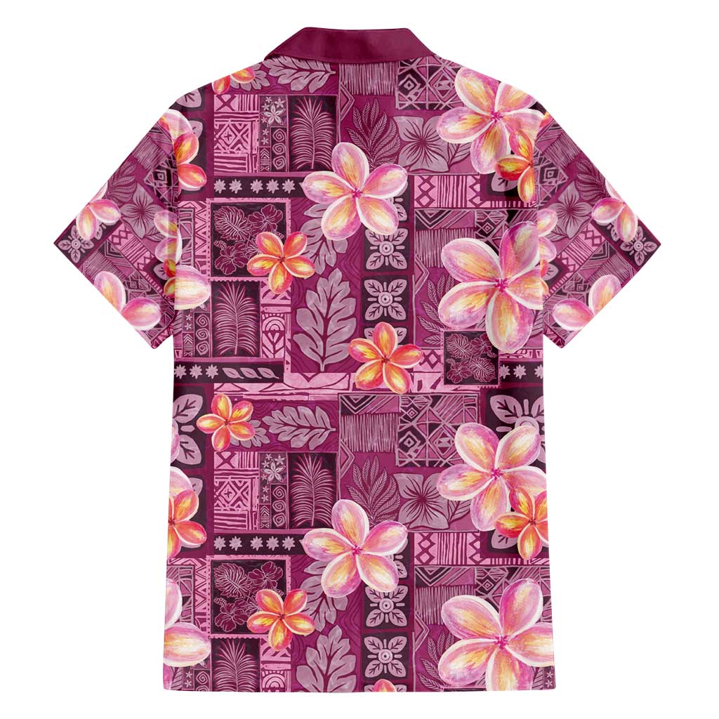 Pink Hawaii Plumeria With Tropical Flowers Motifs Family Matching Puletasi and Hawaiian Shirt