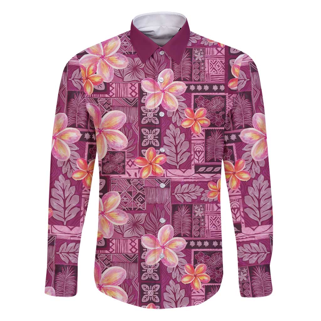 Pink Hawaii Plumeria With Tropical Flowers Motifs Family Matching Puletasi and Hawaiian Shirt